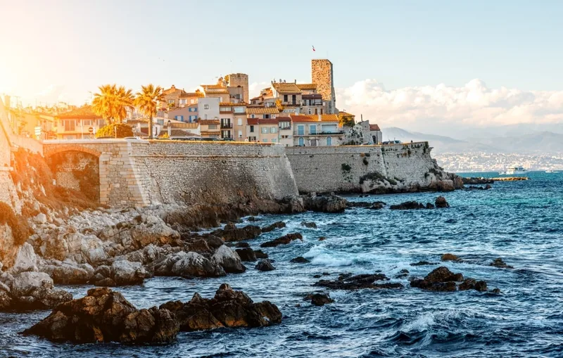 Antibes old town ramparts at sunset on the Côte d'Azur