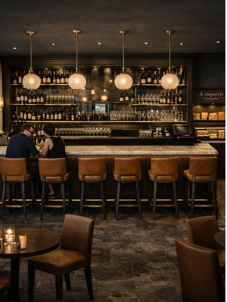 Wine bar lounge interior in Old Town Antibes